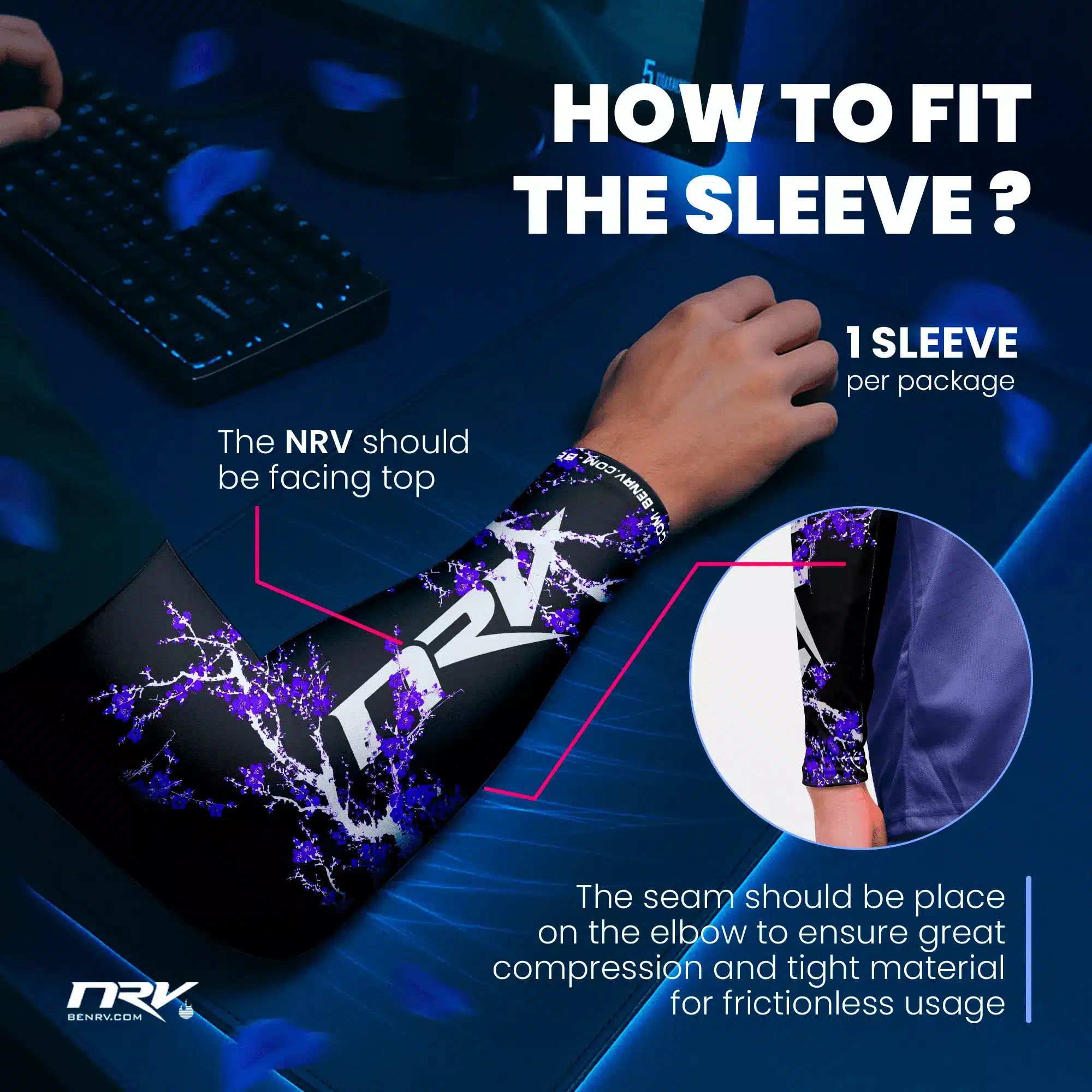 06-Dark Sakura Purple NRV Gaming Arm Sleeve how to wear