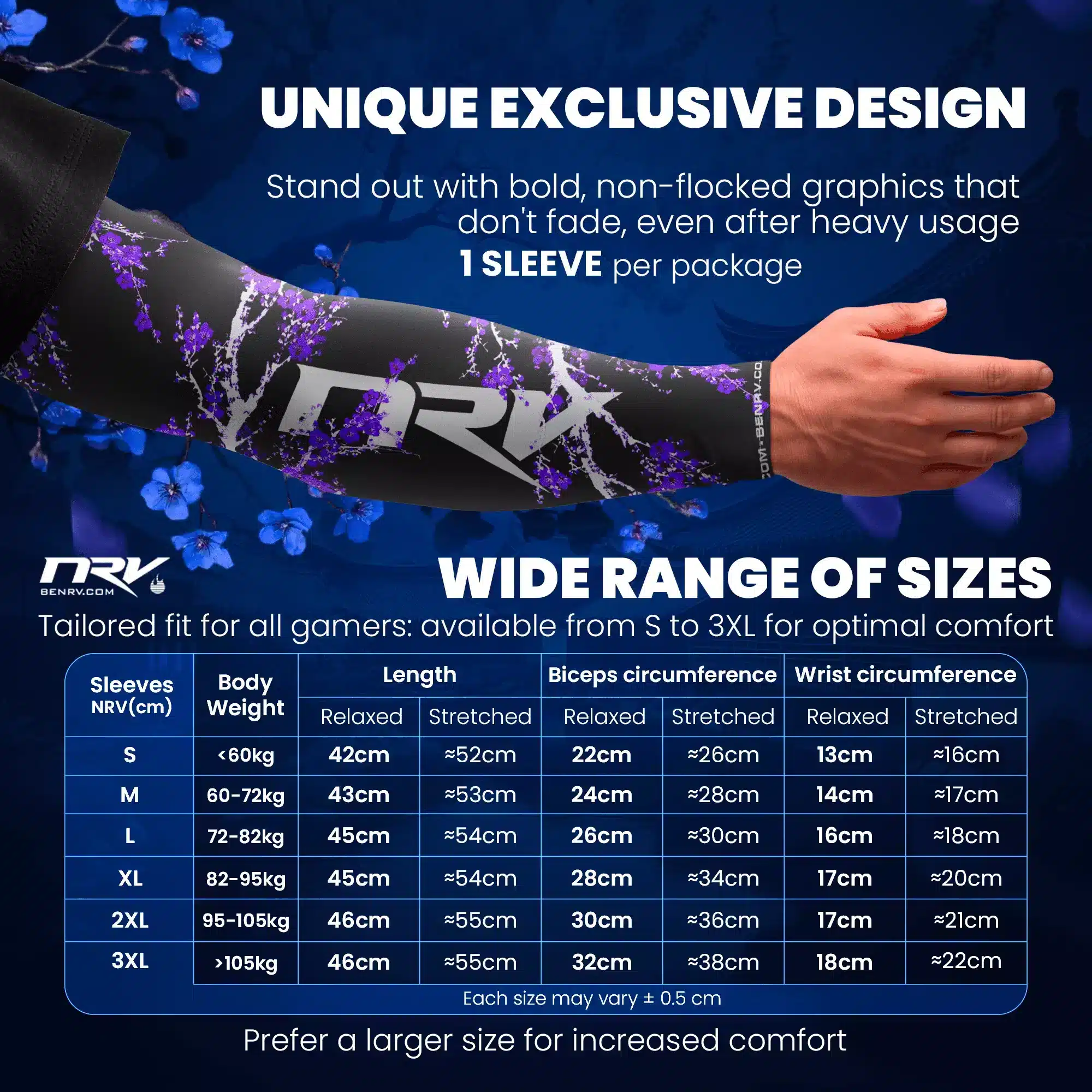 04-Dark Sakura Purple Gaming Sleeve NRV Size Guide